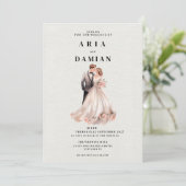 Eenvoudig wit roze bloemenpaar foto Bruiloft Kaart (Staand voorkant)