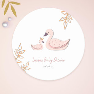 Eenvoudig wit roze zwaan met Cygnet-Baby shower Ronde Kartonnen Onderzetter