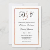 Eenvoudig wit rozenbruin goudmonogram bruiloft kaart (Voorkant)