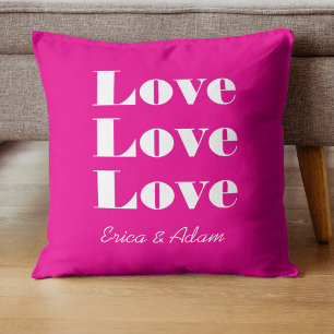 Eenvoudig Wit Schoon 3 x Liefde    Hot Pink Kussen