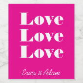 Eenvoudig wit schoon 3 x liefde | Hot Pink Wijn Etiket (Enkel label)