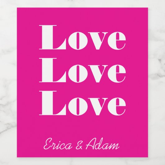 Eenvoudig wit schoon 3 x liefde | Hot Pink Wijn Etiket (Enkel label)
