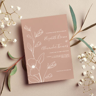 Eenvoudig wit stoffig roos bloemen schets bruiloft kaart