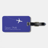 Eenvoudig wit vliegtuig met gestippelde route blau bagagelabel (Achterkant horizontaal)