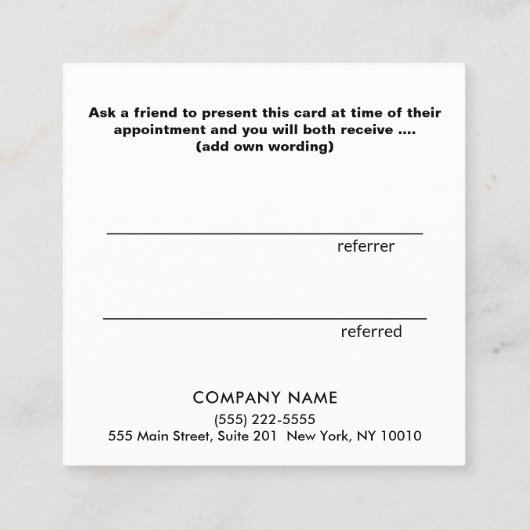 Eenvoudig wit Voeg uw Logo-klantverwijzingskaart t Aanbevelingskaartje (Achterkant)
