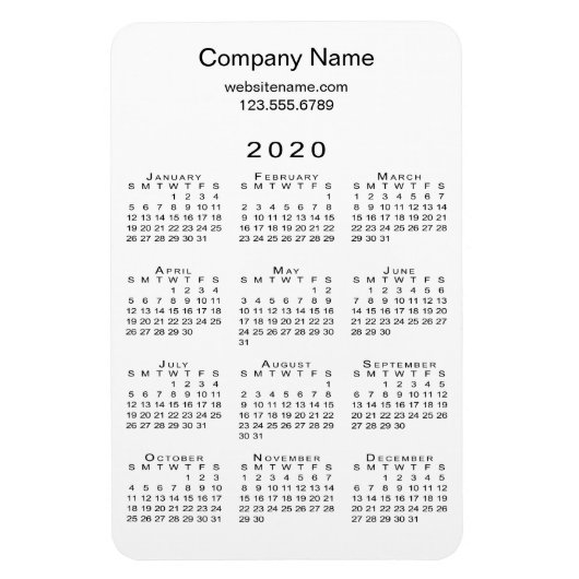 Eenvoudig Wit Zwart 2020 Kalender Bedrijfsnaam Inf Magneet (Verticaal)