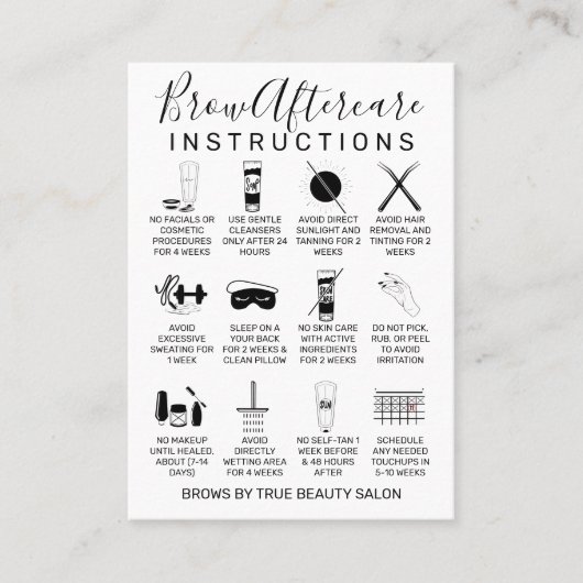 Eenvoudig Wit Zwart Brows Aftercare Icon Visitekaartje (Voorkant)