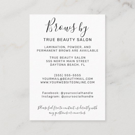 Eenvoudig Wit Zwart Brows Aftercare Icon Visitekaartje (Achterkant)