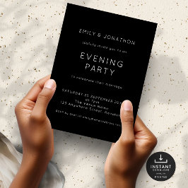 Eenvoudig wit zwart bruiloft avondfeest kaart