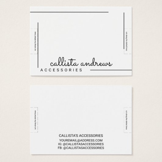 Eenvoudig wit zwart-grenslijnscript breedbeeldsche visitekaartje (Voorkant /achterkant)