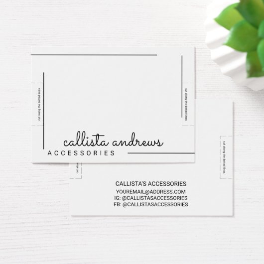 Eenvoudig wit zwart-grenslijnscript breedbeeldsche visitekaartje (Bureau)