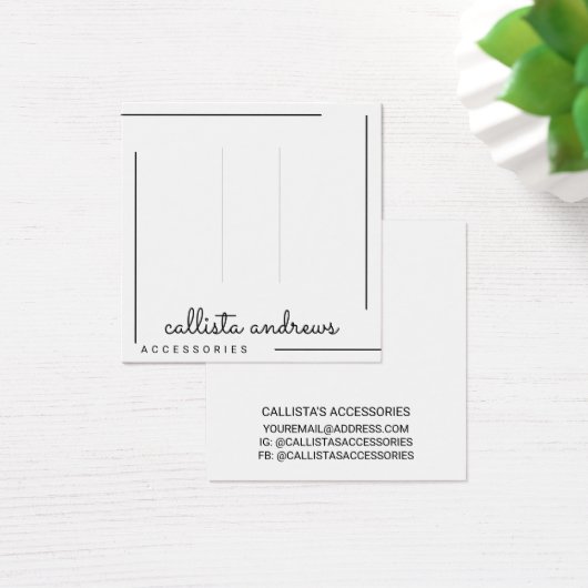 Eenvoudig wit zwart-grensscript haarklemtoon vierkante visitekaartjes (Bureau)
