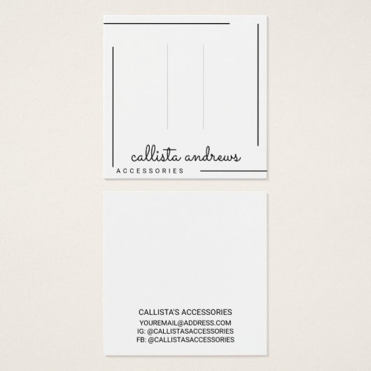 Eenvoudig wit zwart-grensscript haarklemtoon vierkante visitekaartjes (Voorkant /achterkant)