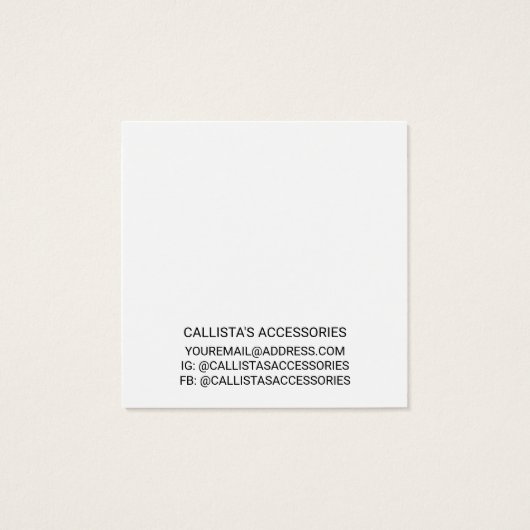 Eenvoudig wit zwart-grensscript haarklemtoon vierkante visitekaartjes (Achterkant)