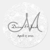 Eenvoudig wit zwart grijs legant bruiloft monogram ronde sticker (Voorkant)
