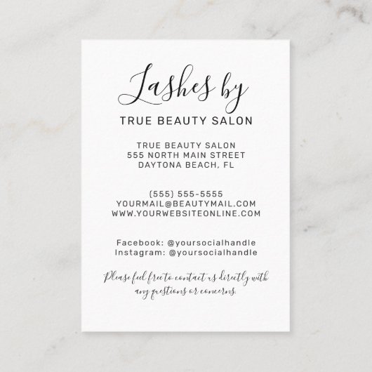 Eenvoudig Wit Zwart Lash Extensions Aftercare Icon Visitekaartje (Achterkant)