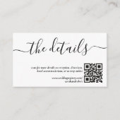 Eenvoudig wit & zwart script bruiloft details informatiekaartje (Voorkant)