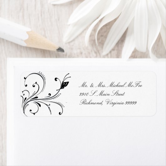 Eenvoudig wit zwart vlinder scroll label (Insitu)