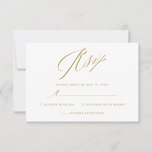 Eenvoudig witgoud Elegant Script bruiloft RSVP Kaa Kaartje (Voorkant)