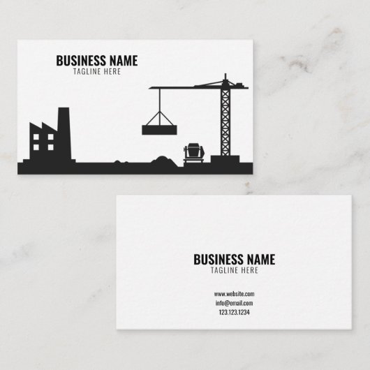 Eenvoudig witte en zwarte bouwplaats Silhouette Visitekaartje (Voorkant / Achterkant)