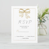 Eenvoudig witte gouden glinsterende boog lint RSVP Kaart (Staand voorkant)