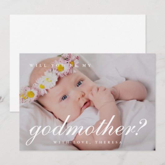 Eenvoudig witte script godmoeder voorstel foto kaart (Voorkant / Achterkant)