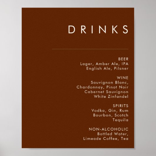 Eenvoudig Woestijn | Donker Kaneel Dranken Menu Bo Poster (Voorkant)