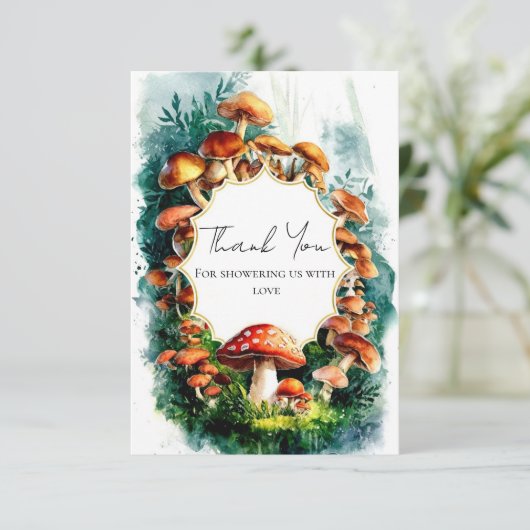 Eenvoudig Woodland Mushroom Baby shower Bedankkaart (Staand voorkant)