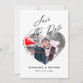 Eenvoudig Z&W-script Minimalistische hart vertical Save The Date (Voorkant)