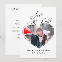 Eenvoudig Z&W-script Minimalistische hart vertical Save The Date