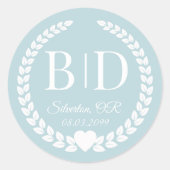 Eenvoudig zacht winterblauw monogram ronde sticker (Voorkant)