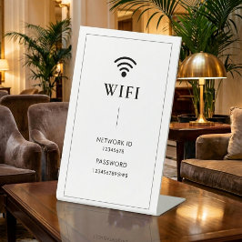 Eenvoudig zakelijk wifi-wachtwoord en netwerk reclamebord met voetstuk