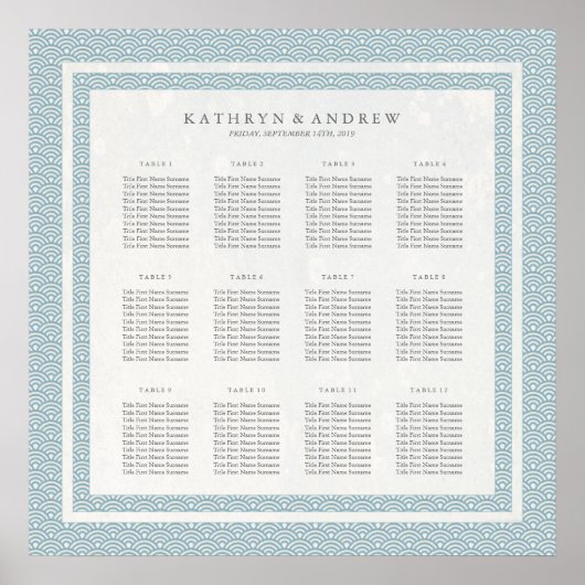 Eenvoudig Zee Blauw en Witte Seigaiha Zitkaart Poster (Voorkant)