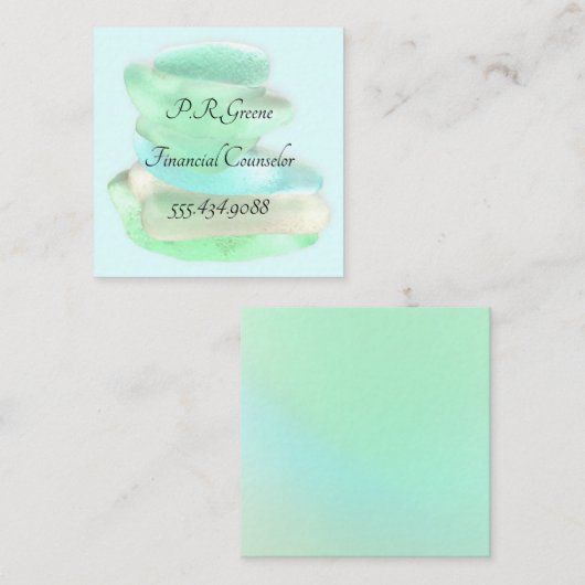 Eenvoudig Zee Glas Groene Vierkante Visitekaartjes (Voorkant / Achterkant)