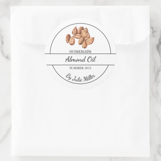 Eenvoudig zelfgemaakt amandelolielabel ronde sticker (Tas)