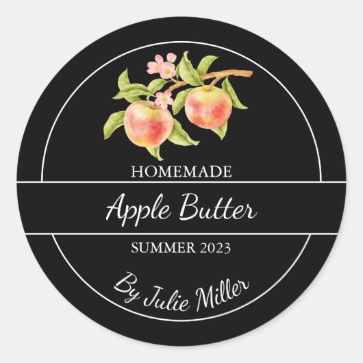 Eenvoudig zelfgemaakt Apple Butter Label Zwart (Voorkant)