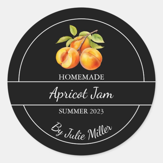 Eenvoudig Zelfgemaakt Apricot Jam Label Zwart (Voorkant)