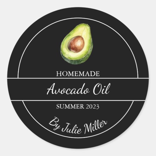 Eenvoudig zelfgemaakt avocado olie label | Zwart (Voorkant)