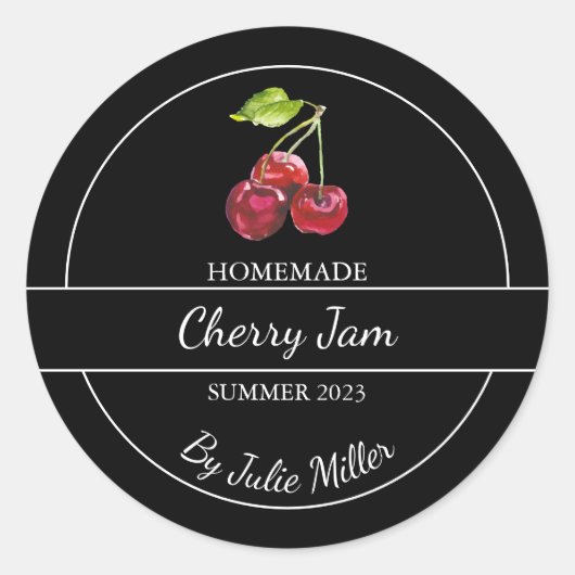 Eenvoudig zelfgemaakt Cherry Jam Label Zwart (Voorkant)