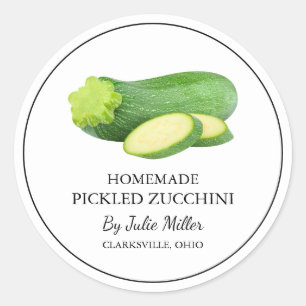 Eenvoudig zelfgemaakt ingelegde courgettetiket ronde sticker