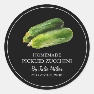 Eenvoudig zelfgemaakt ingelegde courgettetiket ronde sticker