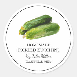 Eenvoudig zelfgemaakt ingelegde courgettetiket ronde sticker
