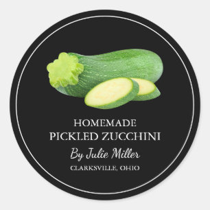 Eenvoudig zelfgemaakt ingelegde courgettetiket ronde sticker