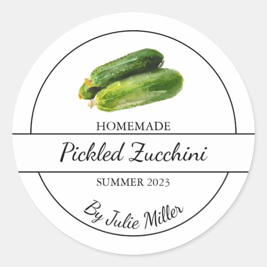 Eenvoudig zelfgemaakt ingelegde courgettetiket ronde sticker (Voorkant)