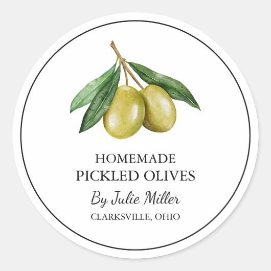 Eenvoudig zelfgemaakt ingelegde olijfetiket ronde sticker (Voorkant)