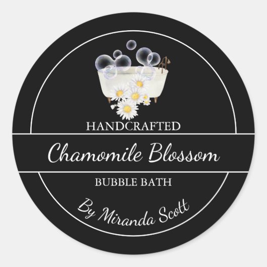 Eenvoudig zelfgemaakt kamille bubble badlabel ronde sticker (Voorkant)