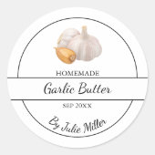 Eenvoudig zelfgemaakt knoflookboterlabel ronde sticker (Voorkant)