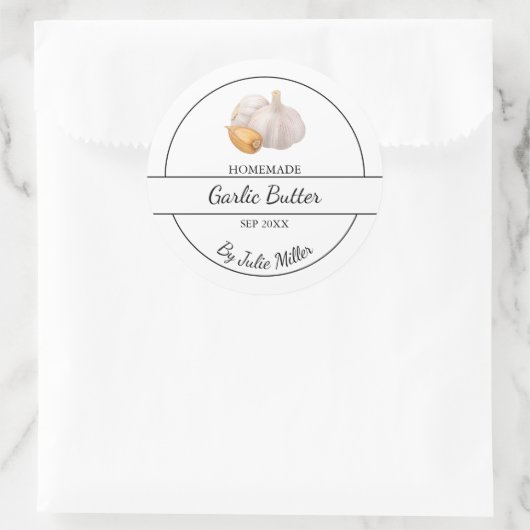 Eenvoudig zelfgemaakt knoflookboterlabel ronde sticker (Tas)