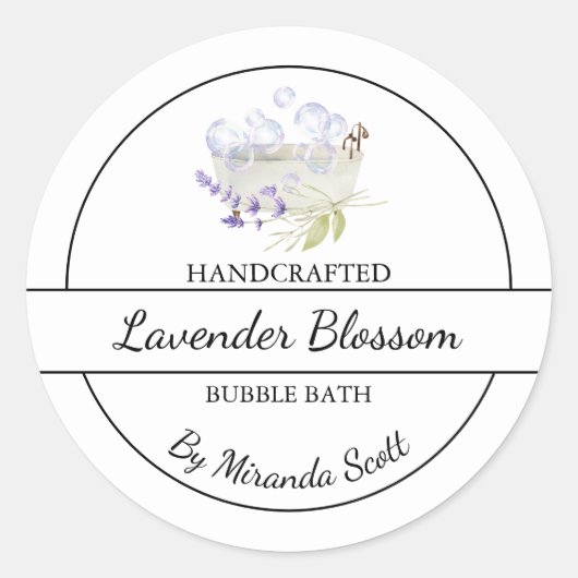 Eenvoudig zelfgemaakt lavendel bubble badlabel ronde sticker (Voorkant)