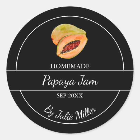 Eenvoudig Zelfgemaakt Papaya Jam Label | Zwart (Voorkant)